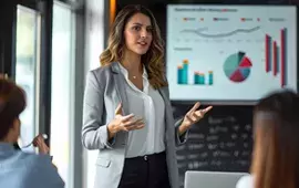 Woman Standing at Financial Chart